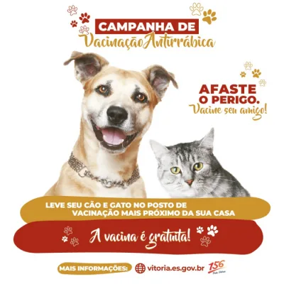 Vitória vacina 8.734 cães e gatos no segundo dia da campanha antirrábica