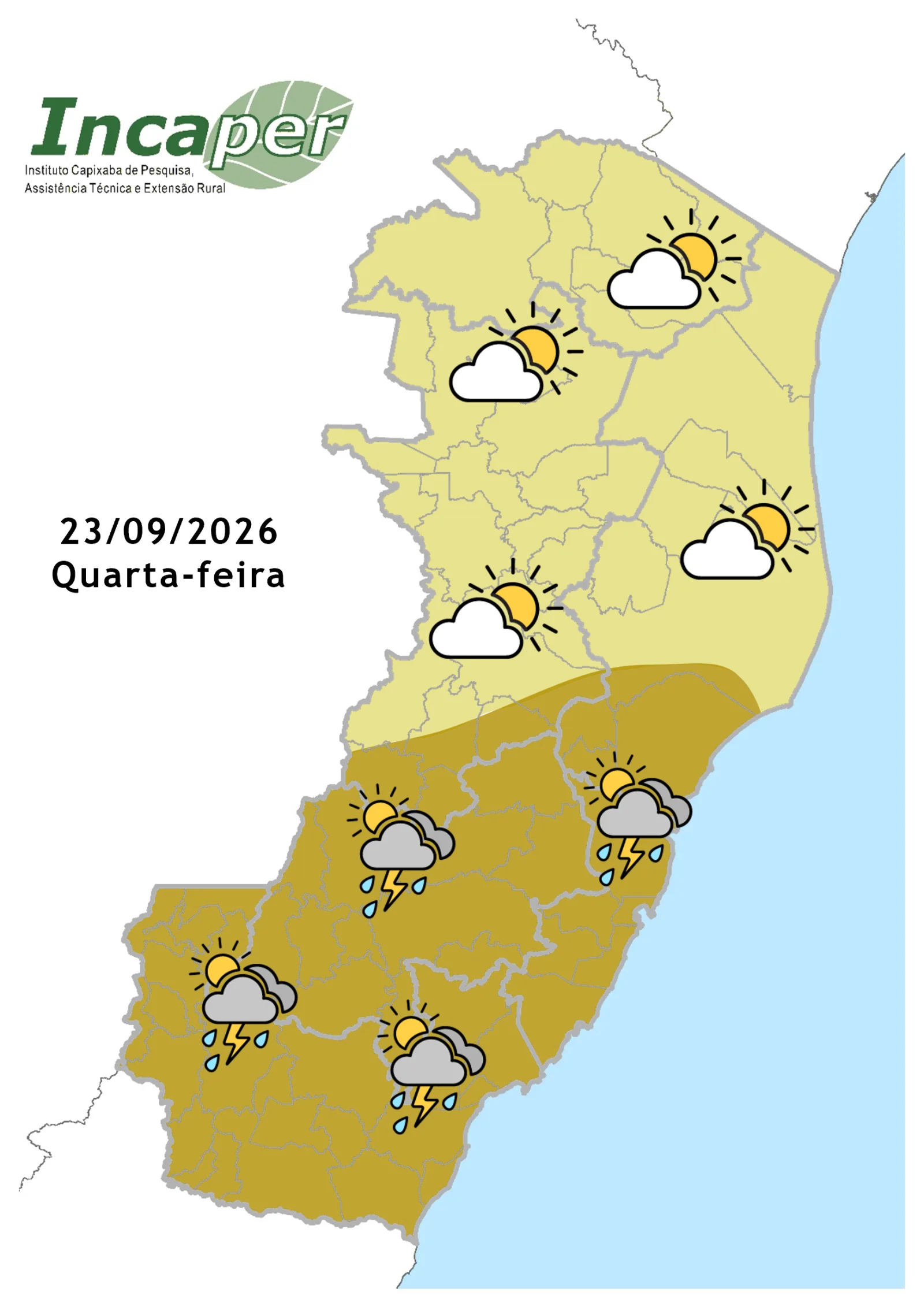 Frente fria deve levar chuva ao Sul, à Serra e à Grande Vitória na quarta