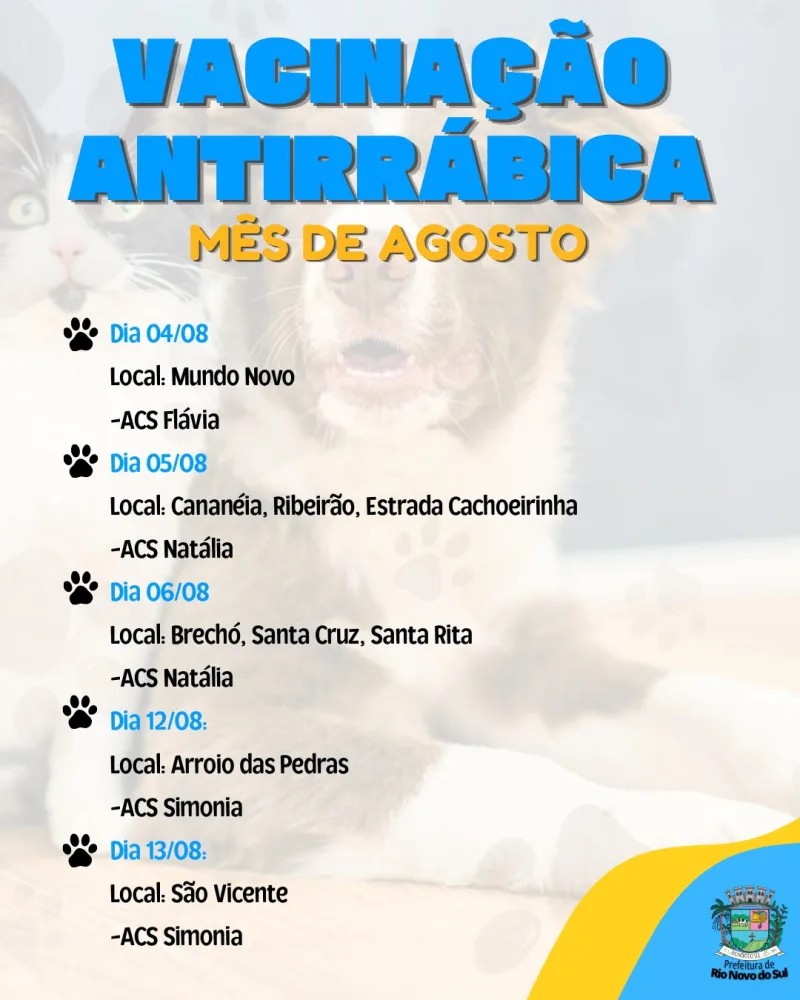 Rio Novo do Sul inicia campanha de vacinação antirrábica em agosto